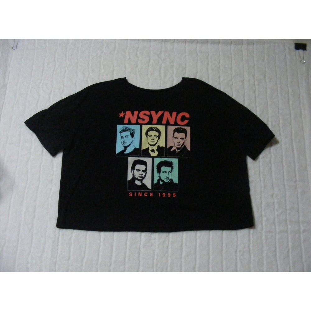 NSYNC Graphic Crop Top T-Shirt Women XXL Black Excellent 90s Boy Band Portrait